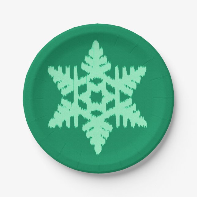 Prato De Papel Floco de Neve Ikat - Pinheiro e verde menta (Frente)