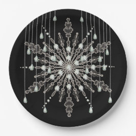 Prato De Papel Floco de neve joia elegante olha cinza preta de in