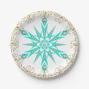 Prato De Papel Floco de neve meio de século turquesa diamante bra