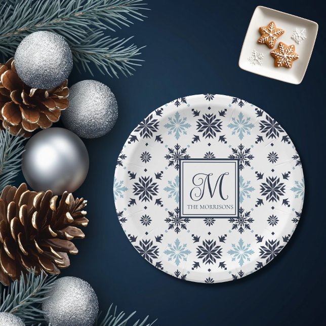 Prato De Papel Floco de neve monograma (Criador carregado)