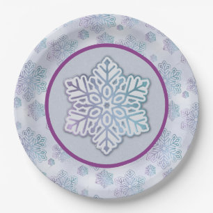 Prato De Papel Flocos de neve Azul e Roxo Iridescentes
