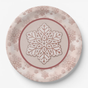 Prato De Papel Flocos de neve, cor-de-rosa, Rosa Dourado