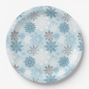 Prato De Papel Flocos de neve de prata azul Elegante