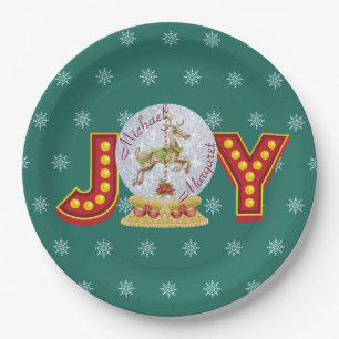 Prato De Papel Flocos de neve do globo natal vintage