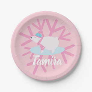 Prato De Papel Flocos de neve do Partido do Urso Polar Natal