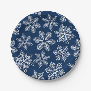 Prato De Papel Flocos de neve em azul escuro