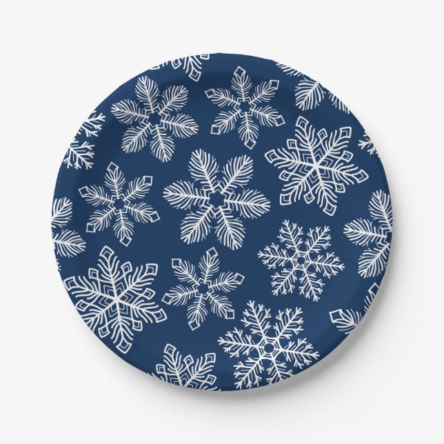 Prato De Papel Flocos de neve em azul escuro (Frente)