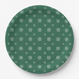 Prato De Papel Flocos de Neve Verdes e Brancos Simples Natal Mode