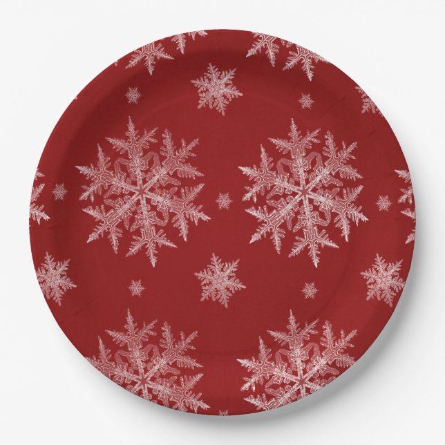 Prato De Papel Flocos de neve Vermelho Natal     (Frente)