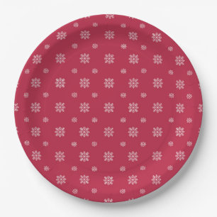 Prato De Papel Flocos de Neve Vermelhos e Brancos Simples Natal M