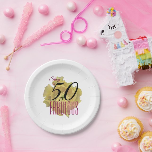 Prato De Papel Flor amarelo de cacto 50 e aniversário fabuloso (Festa)