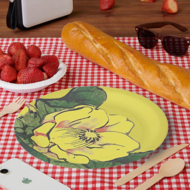 PRATO DE PAPEL FLOR AMARELO JAPONÊS DE PAPEL (Piquenique)