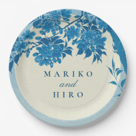 Prato De Papel Flor Azul-Cereja Antiquado Japonês