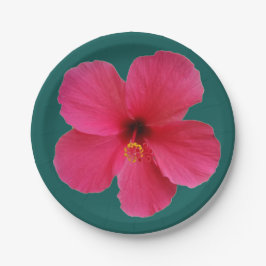 Prato De Papel flor cor-de-rosa em verde escuro