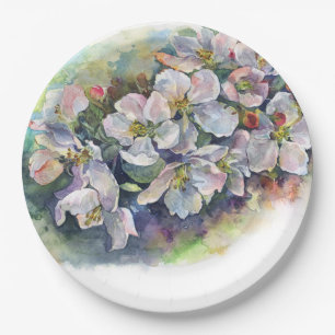 Prato De Papel Flor de aquarela florescendo árvore de maçã casame