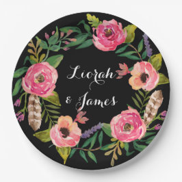 Prato De Papel Flor de aquarela romântica doce