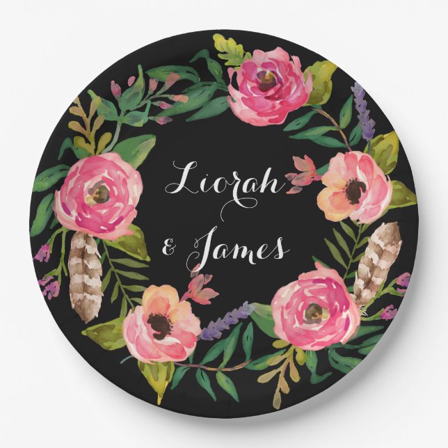 Prato De Papel Flor de aquarela romântica doce (Frente)