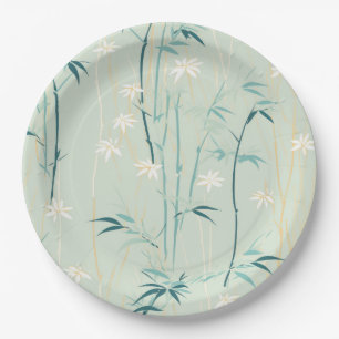 Prato De Papel Flor de Bambu Sereno Asiático (9)