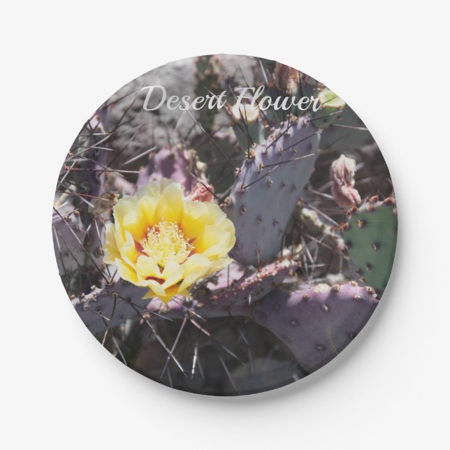Prato De Papel Flor de cacto amarelo em primavera (Frente)