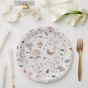 Prato De Papel Flor de Campo Elegante & Toile-De-Jouy de Borbolet