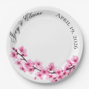 Prato de Papel Flor de Cerejeira Japonesa Rosa