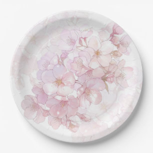 Prato De Papel Flor de Cerejeira Rosa Branco