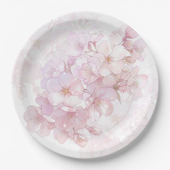 Prato De Papel Flor de Cerejeira Rosa Branco (Frente)