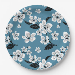 PRATO DE PAPEL FLOR DE CEREJEIRA - SAKURA (AZUL FUMÊ)