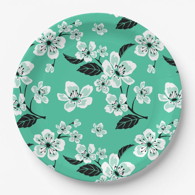 PRATO DE PAPEL FLOR DE CEREJEIRA - SAKURA (MINT) (Frente)