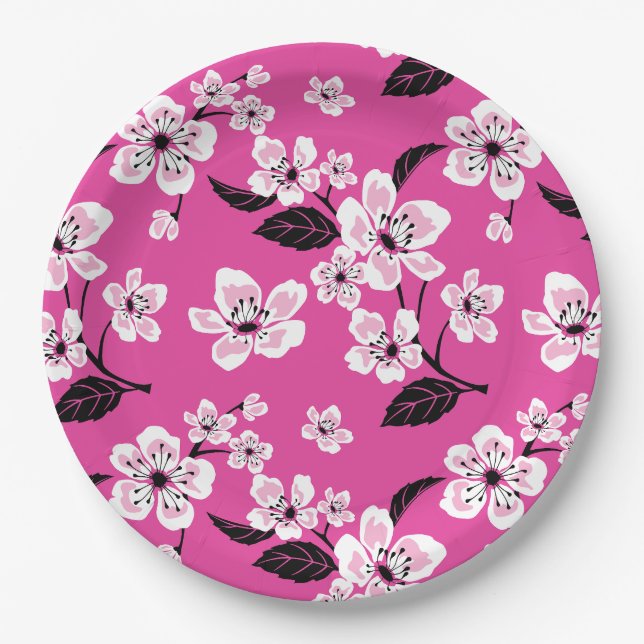 PRATO DE PAPEL FLOR DE CEREJEIRA - SAKURA (ROSA) (Frente)