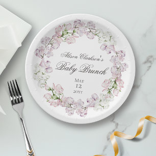 Prato De Papel Flor de Ervilha Doce Bebê brunch elegante Redondo