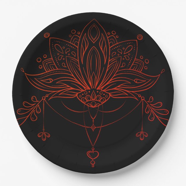 Prato De Papel Flor de Lótus Boho Henna (Frente)