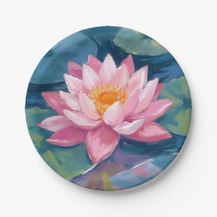Prato De Papel Flor de Lótus Folha de Nenúfar Aquarela