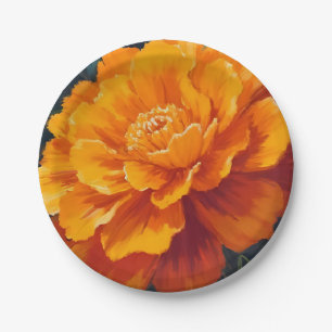 Prato De Papel Flor de Marigold   Pintura Floral em Aquarela