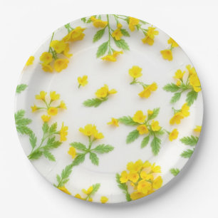 Prato de Papel Flor de Mimosa Amarelo Brilhante Pr