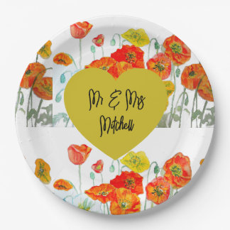 Prato De Papel Flor de Papoula Vermelha Laranja Casamento Jantar