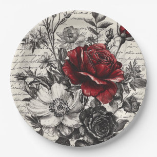 Prato De Papel Flor e caligrafia russa - Papel castanho envelheci