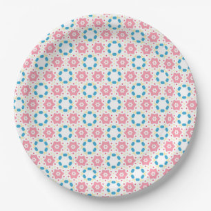 Prato De Papel Flor estrela rosa pontos azuis