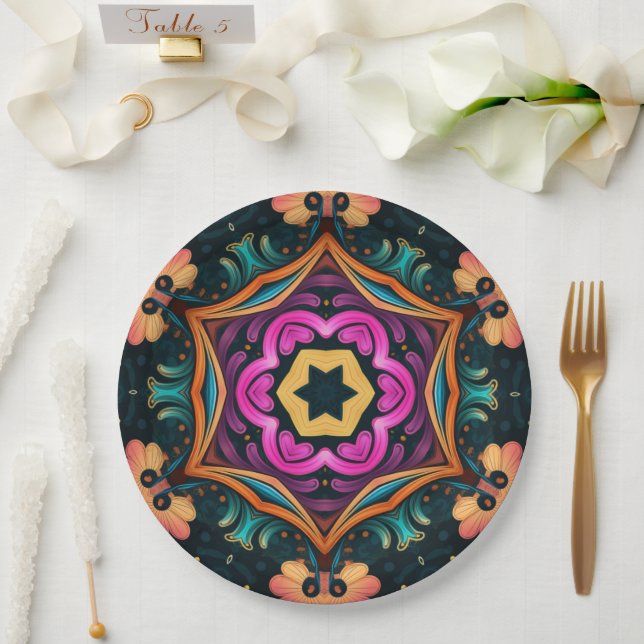 Prato De Papel Flor Floral Rosa-Paisley 6a4 (Casamento)