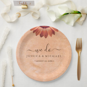 Prato De Papel Flor Gerbera no casamento de pêssego Abstrato