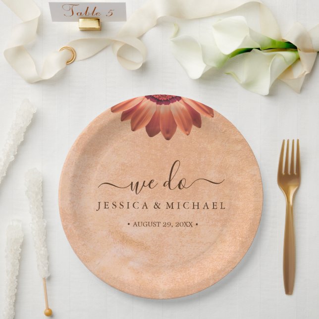 Prato De Papel Flor Gerbera no casamento de pêssego Abstrato (Casamento)