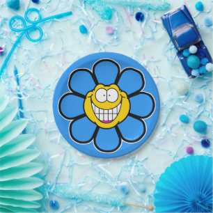 Prato De Papel Flor Gráfica Parafuso Azul Feliz