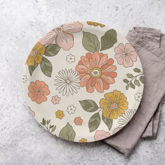 Prato De Papel Flor Groovy | Boho | Papel temático da década de 7