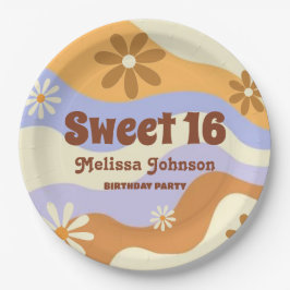 Prato De Papel Flor Hipopia Colorida Groovy Sweet 16