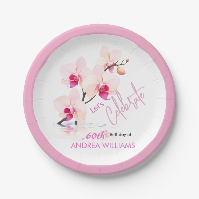 Prato De Papel Flor Orquídea Flores Flores 60º Aniversário Placas (Frente)