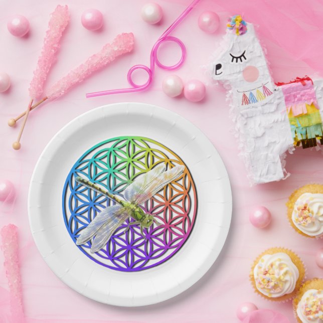 Prato De Papel Flor se a Vida libélula arte sagrada geometria (Festa)
