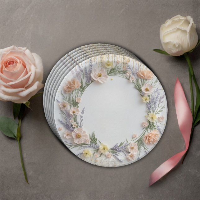 Prato De Papel Flor Selvagem Pressa Dourada em Chá de fraldas Blo (Criador carregado)