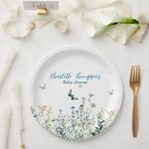 Prato De Papel Flor silvestre azul e verde