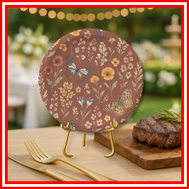 Prato De Papel Flor Silvestre Laranja Queimada Floral Boho