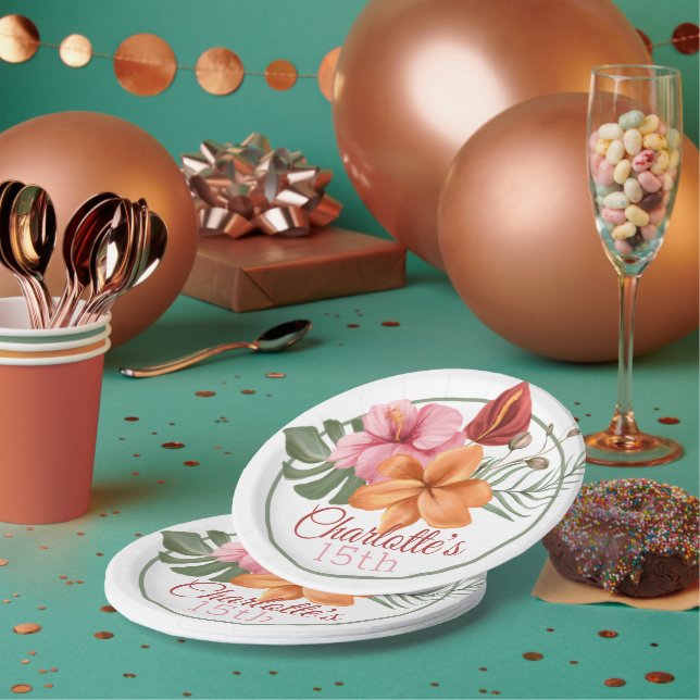 Prato De Papel Flor tropical personalizado (Múltiplo)